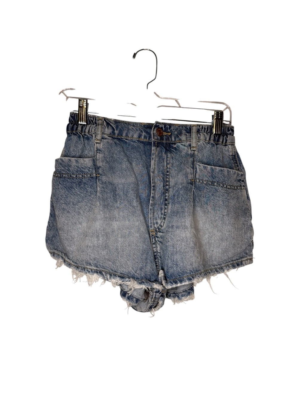 Free People High-Waist Distressed Denim Pull On Shorts Blue Size Medium